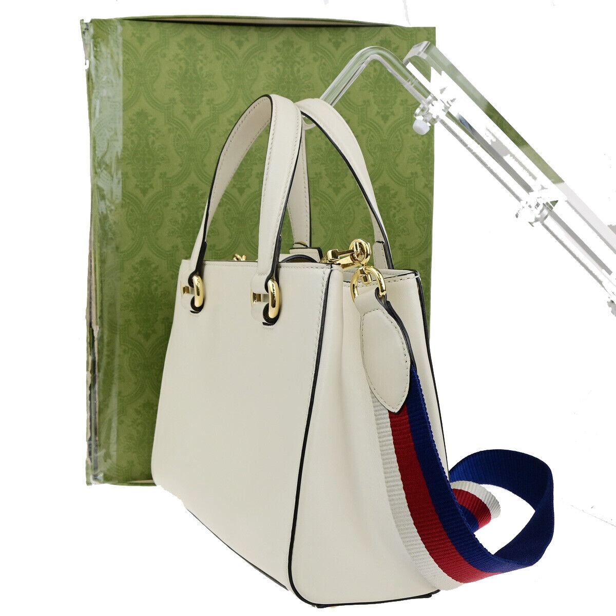 GUCCI Logo Sylvie Sherry 2 Way Shoulder Hand Bag Leather White GHW Italy 21YG624