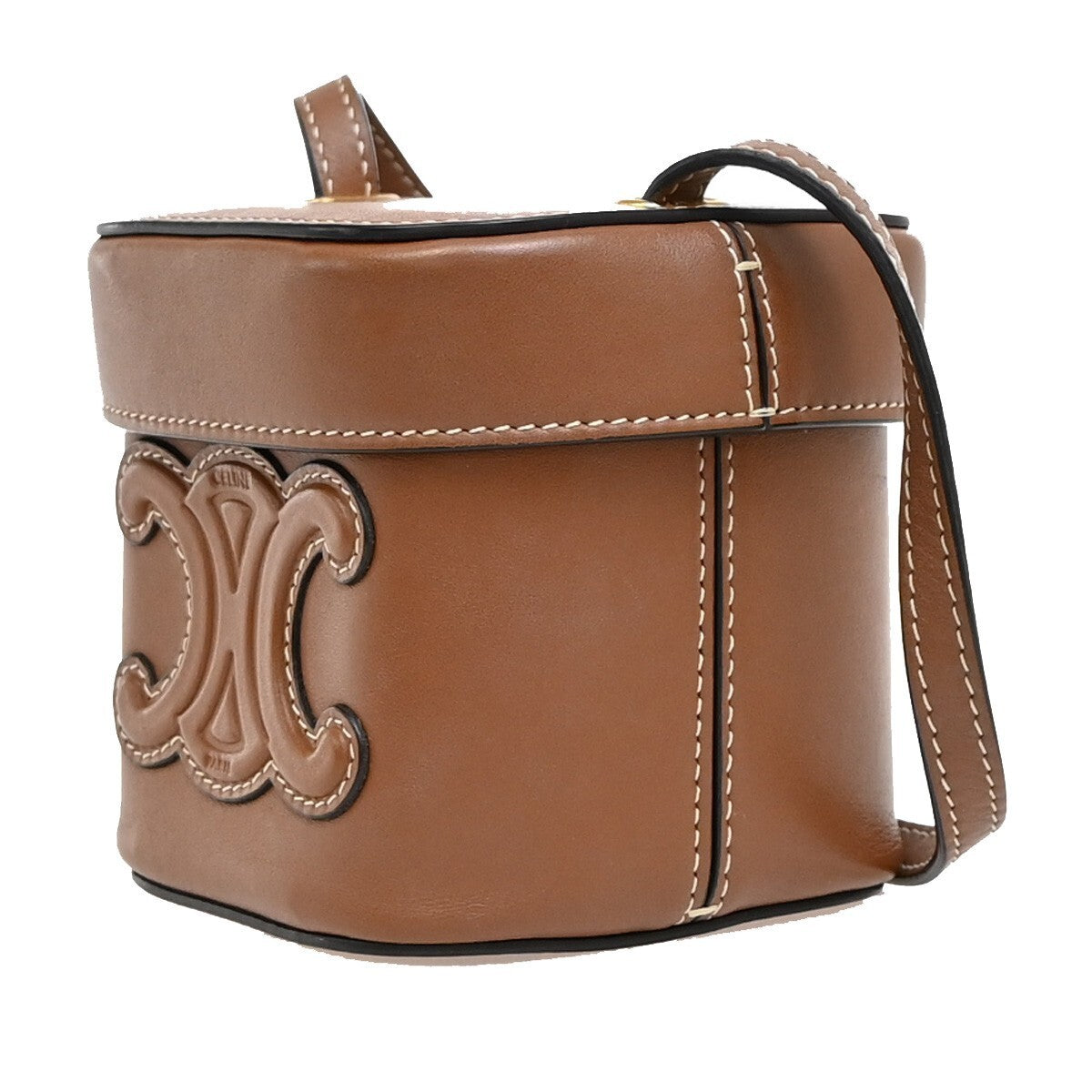 CELINE Logo Cuir Triomphe Small Box Shoulder Bag Leather Brown Italy 665RF311