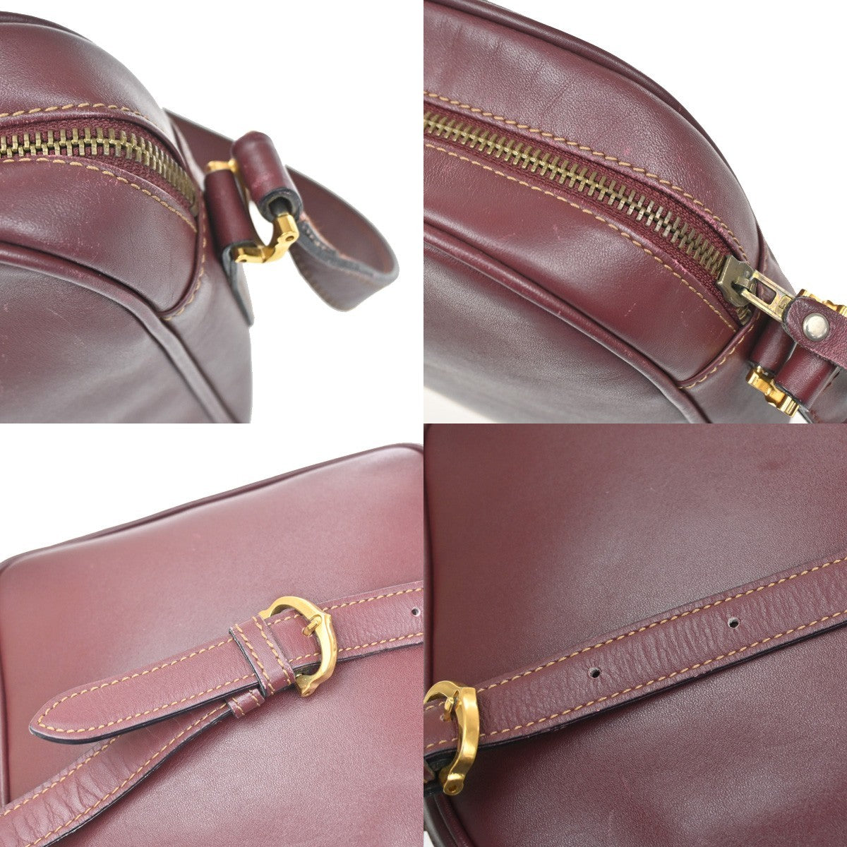 MUST DE CARTIER 2C Logo Mini Crossbody Shoulder Bag Leather Red GHW 66YJ144