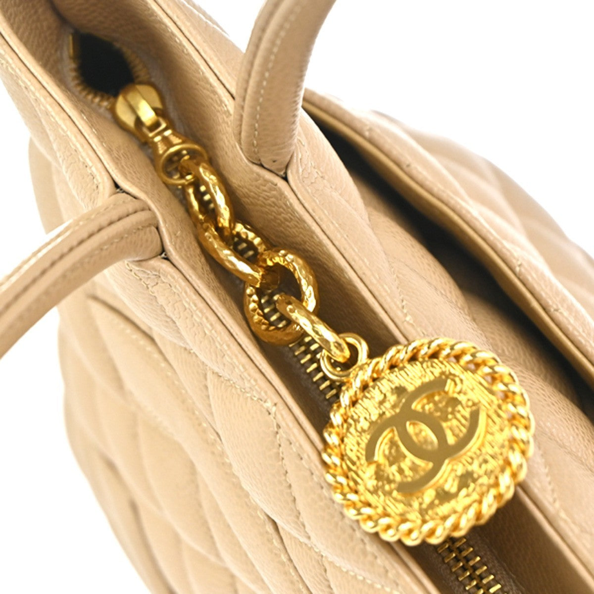 CHANEL Medallion Matelasse Shoulder Bag Grained Calfskin Leather Beige 307RP029