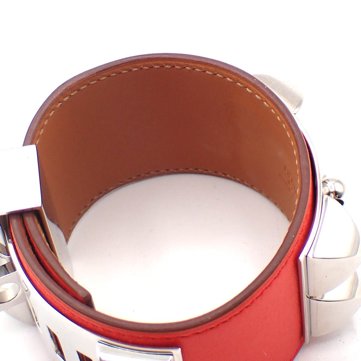 HERMES Collier de Chien Bracelet Size S Square Q Leather Orange 77RP160