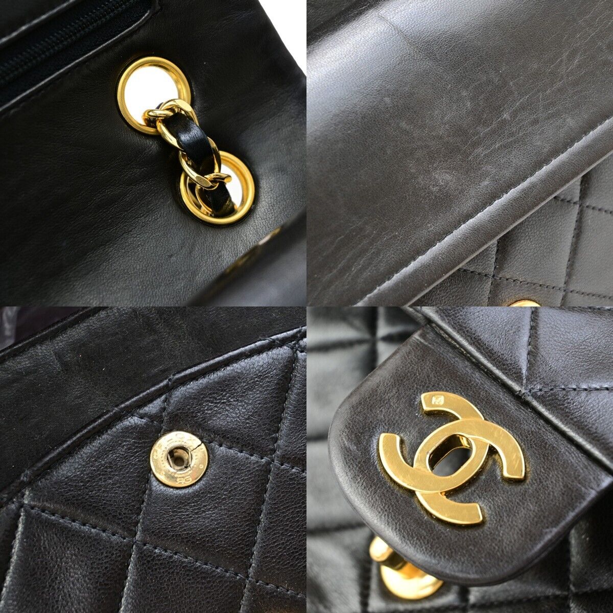 CHANEL CC Matelasse 25 Double Flap Chain Shoulder Bag Leather Black GHW 846RK718