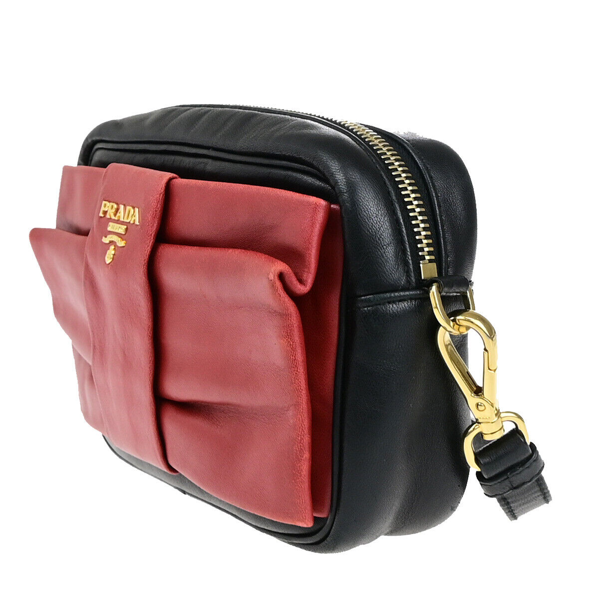 PRADA Logo Fiocco Bow Mini Crossbody Shoulder Bag Leather Black Red GHW 28YG621