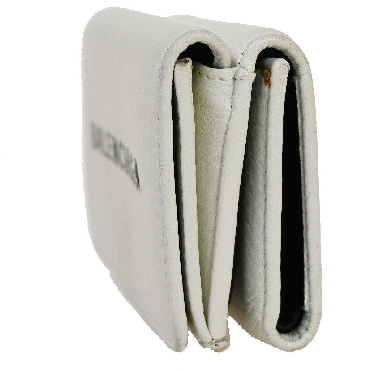 BALENCIAGA Logo Everyday Mini Trifold Wallet Purse Leather White Italy 30GA675