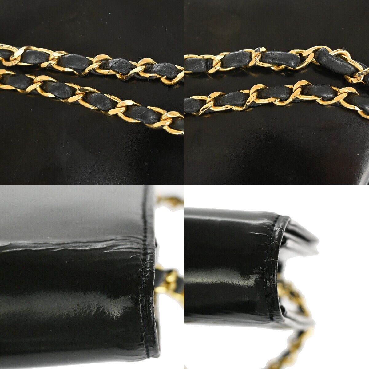 CHANEL CC Lgoo Chain Shoulder Bag patent Leather Black GHW 52YD947