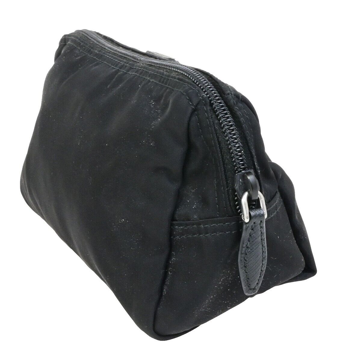 PRADA Logo Tessuto Cosmetic Pouch Nylon Leather Black Silver 32KA464