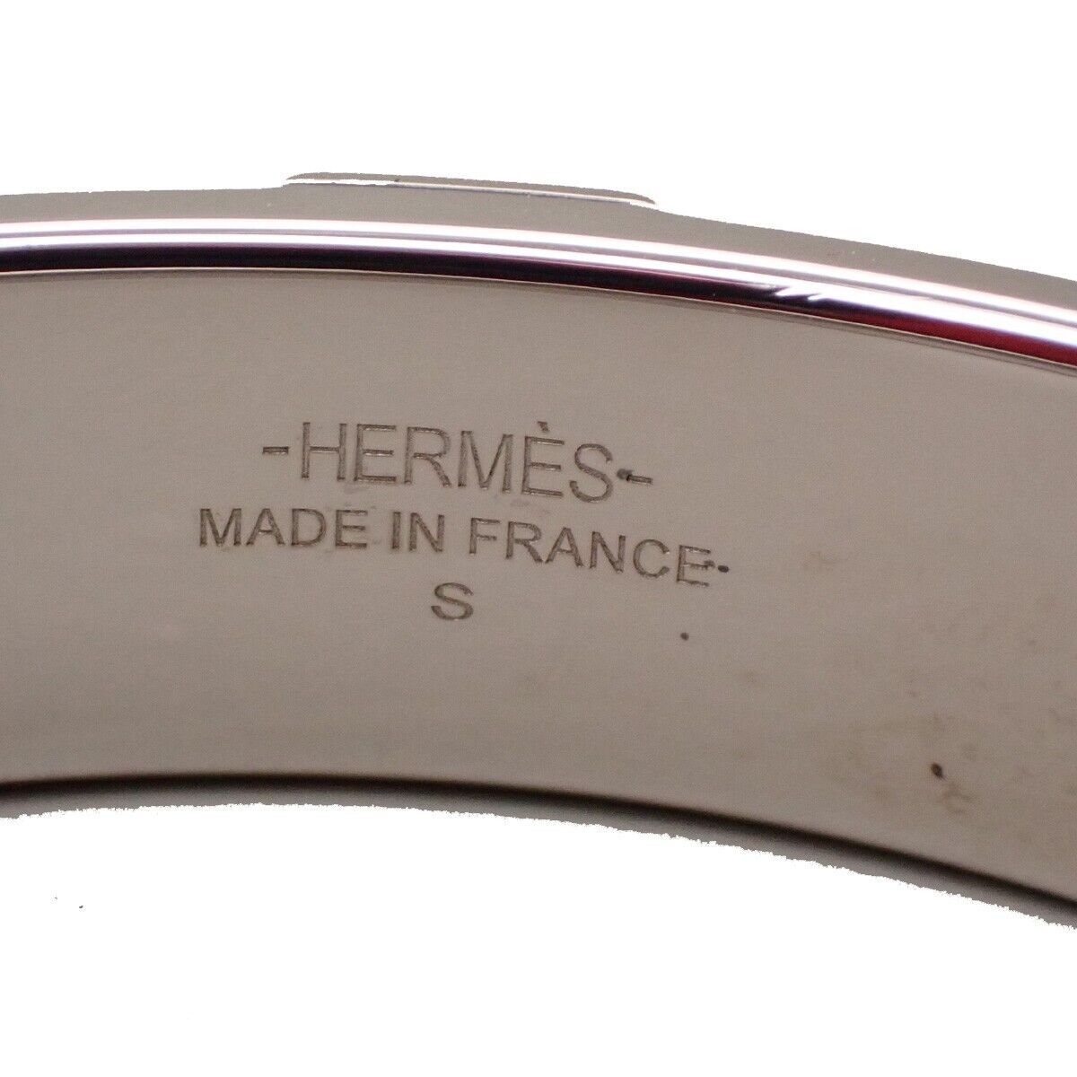 HERMES Logo Bangle Bracelet #S Exotic Leather Blue Silver 32KA475