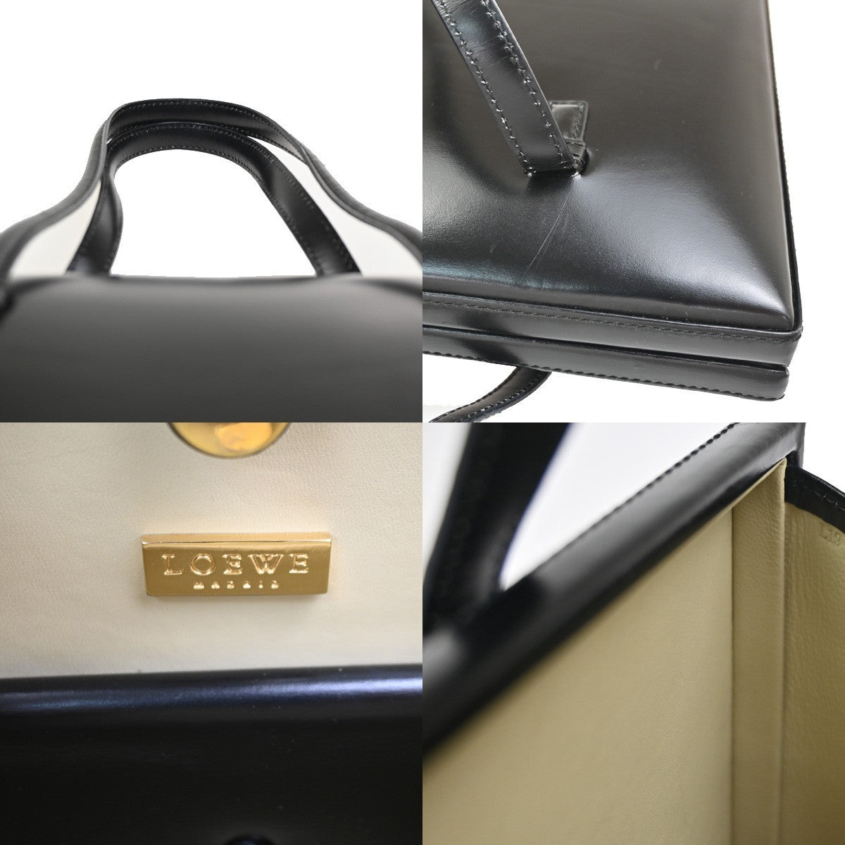 LOEWE Logo Shoulder Handbag Leather GHW Black Spain 76KC372