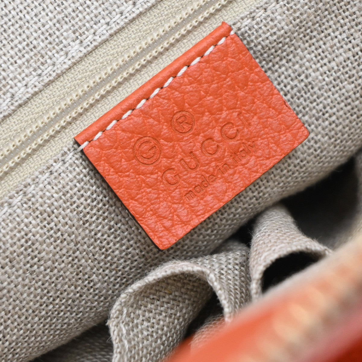 GUCCI Logo Interlocking GG Charm 2Way Shoulder Hand Bag Leather Orange 90KP030