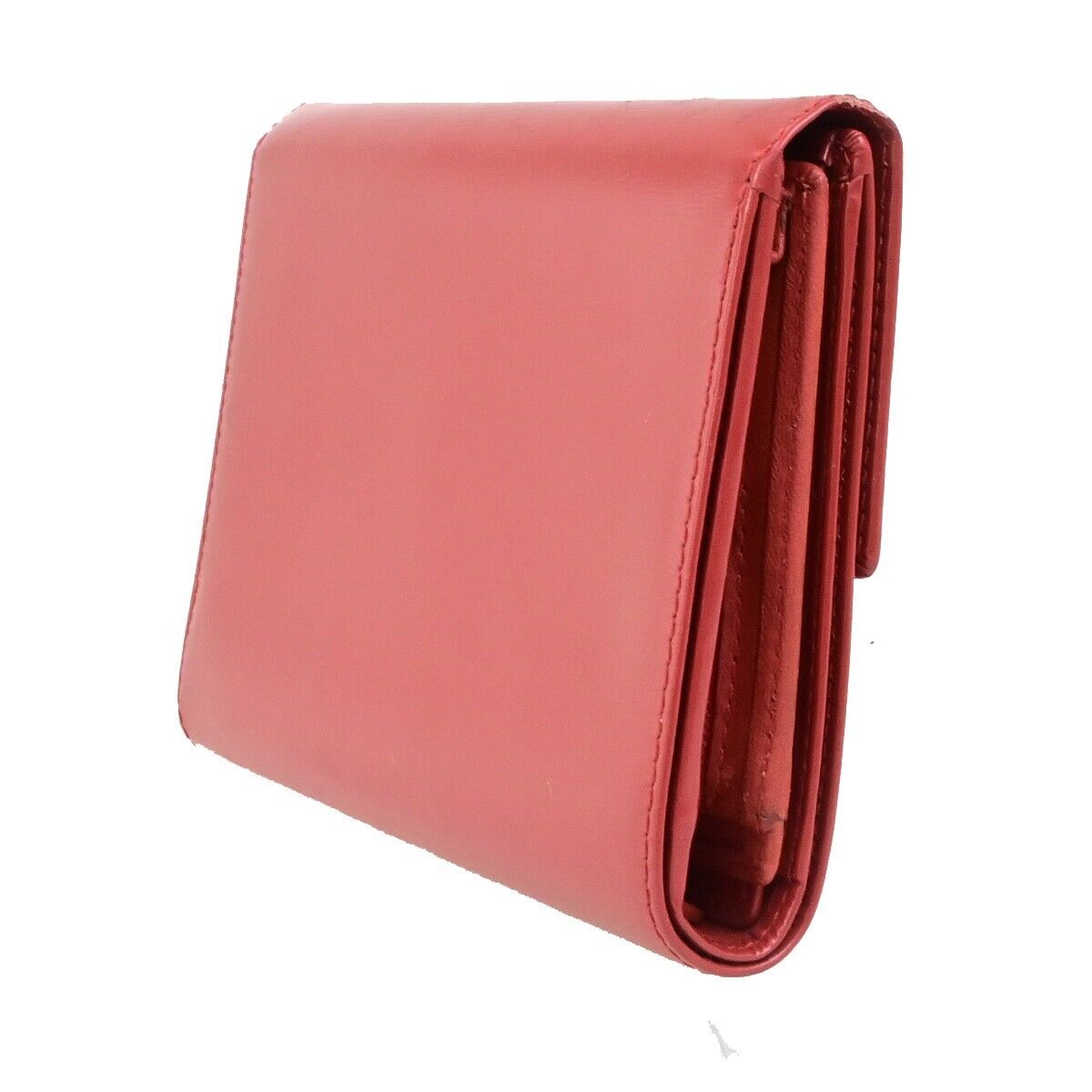 LOEWE Logo Trifold Wallet Purse Leather Red Made In Spain 66FB291