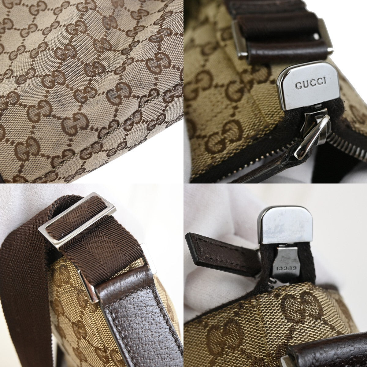 GUCCI Logo GG Pattern Crossbody Shoulder Bag Canvas Leather Brown SHW 36EE292