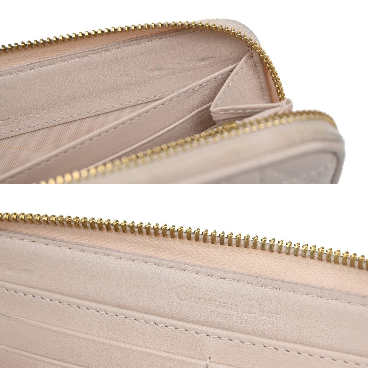 CHRISTIAN DIOR Logo Cannage Zipper Around Long Wallet Leather Pink GHW 80KB338