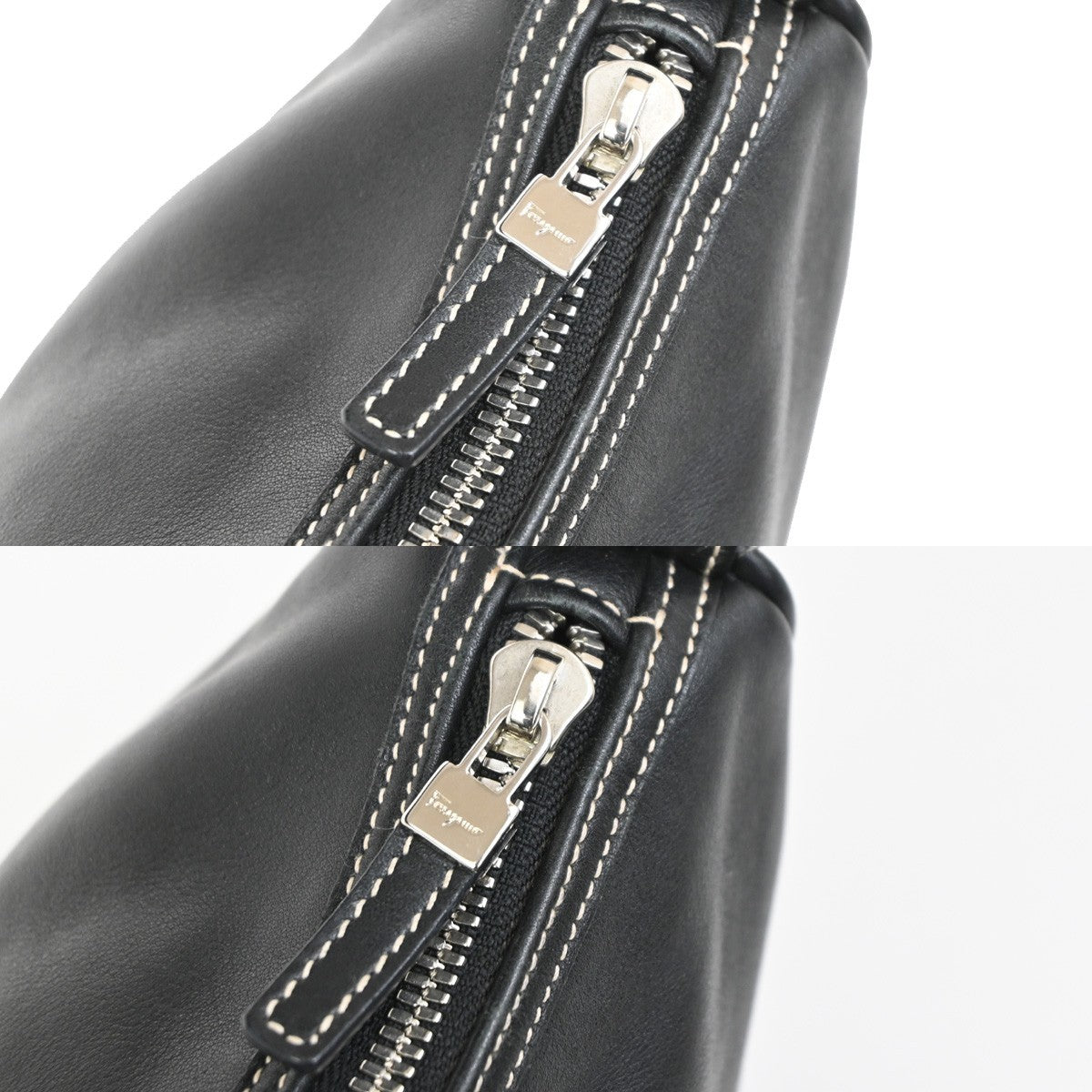 SALVATORE FERRAGAMO Logo Vara Shoulder Bag Leather Black SHW Italy 02MA690
