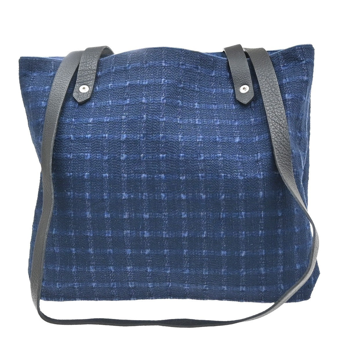 HERMES Logo Amedaba Cabas de Poche Shoulder Bag Cotton leather Navy Blue 80RQ058