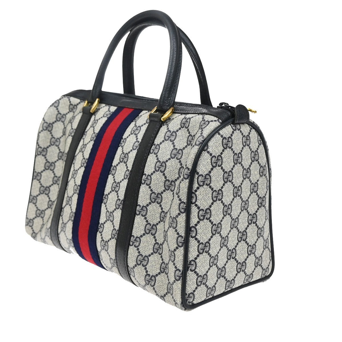 GUCCI GG Pattern Sherry Web Travel Hand Bag PVC Leather Navy Blue Italy 33YJ219