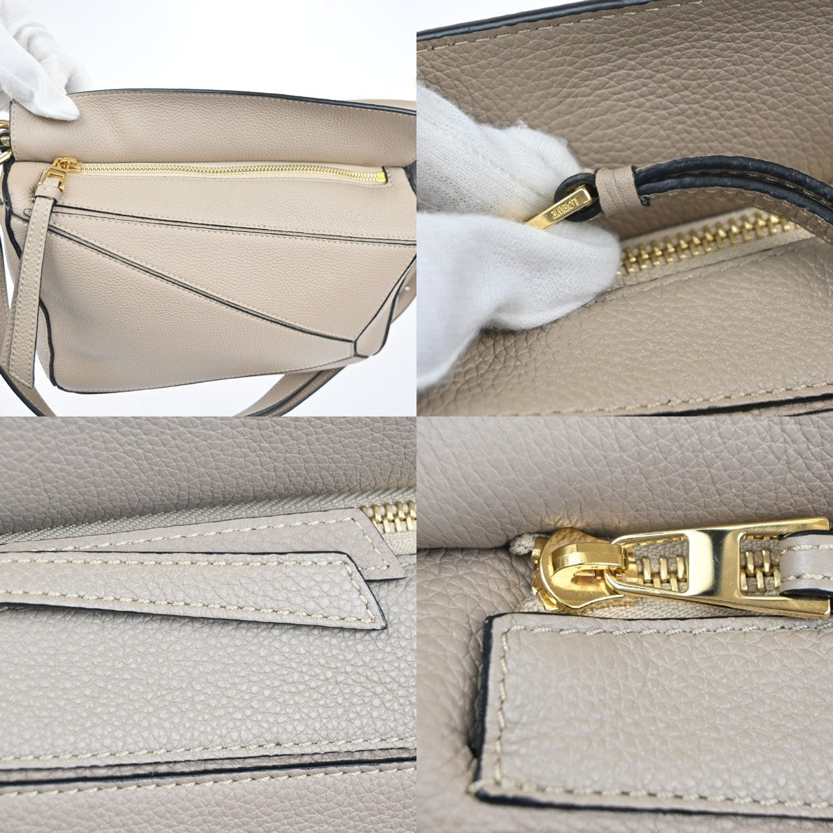 LOEWE Logo Puzzle Small 2way Shoulder Hand Bag Leather Beige Spain GHW 629RL948