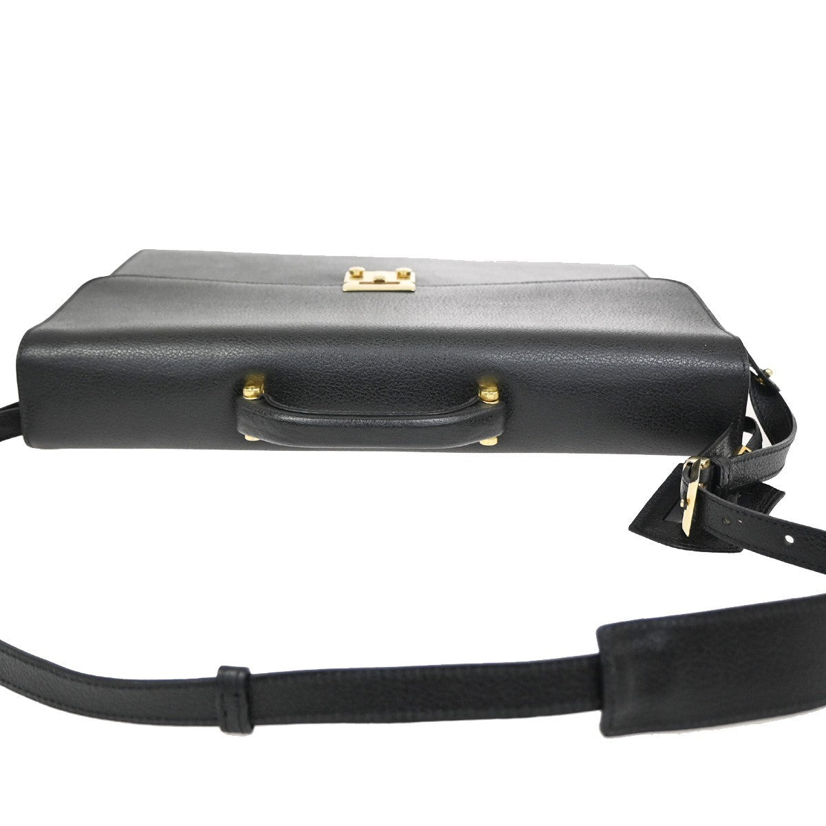 SALVATORE FERRAGAMO Logo 2way Brifecase Hand Bag Leather Black GHW Italy 63ZA157