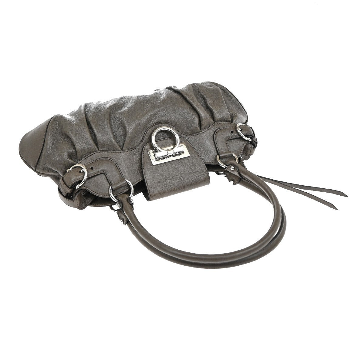 SALVATORE FERRAGAMO Logo Marisa Gancini Shoulder Bag Leather Gray Italy 69FB813