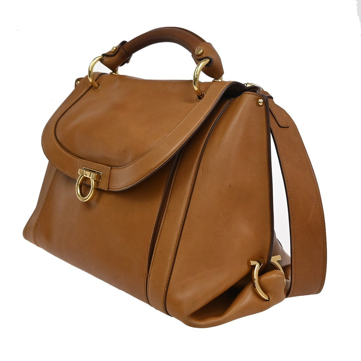 SALVATORE FERRAGAMO Gancini 2Way Shoulder Hand Bag Leather Brown GHW 31EG158