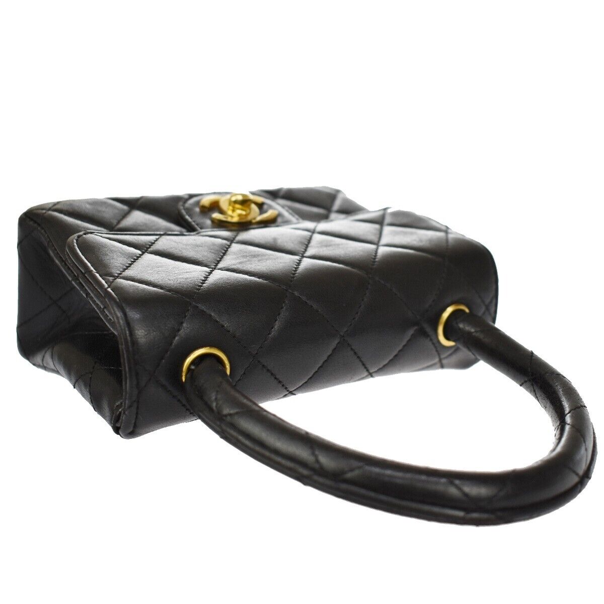 CHANEL CC Matelasse 25 Pair Hand Bag Leather Black Gold Vintage 6019LC172