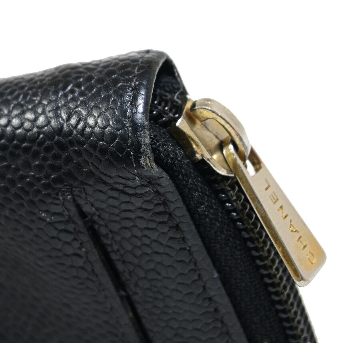 CHANEL CC Long Zip Around  Wallet Purse Caviar Skin Leather Black GHW 04FA616
