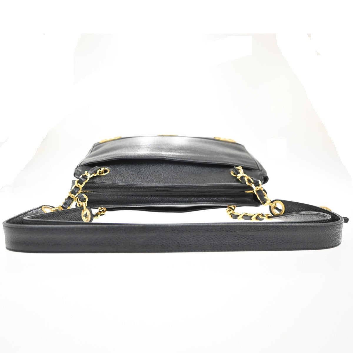 CHANEL Logo Shoulder Hand Bag Grained Calfskin Leather Black GHW Italy 373RL789
