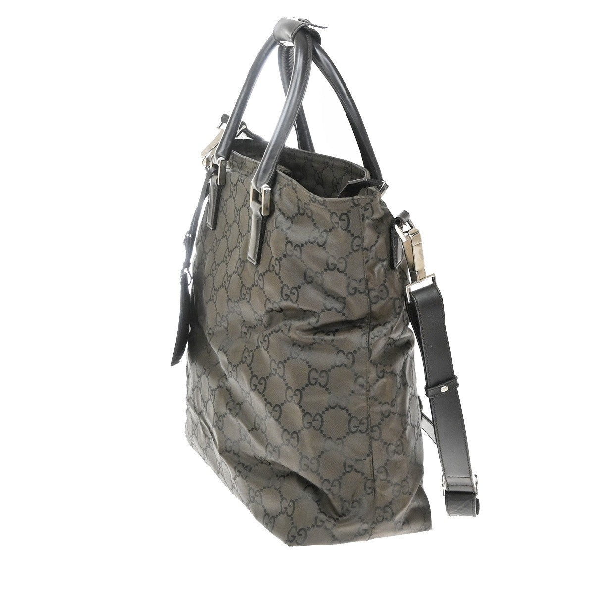 GUCCI Logo GG Pattern 2Way Hand Bag Nylon Leather Brown SHW Italy 02YJ172