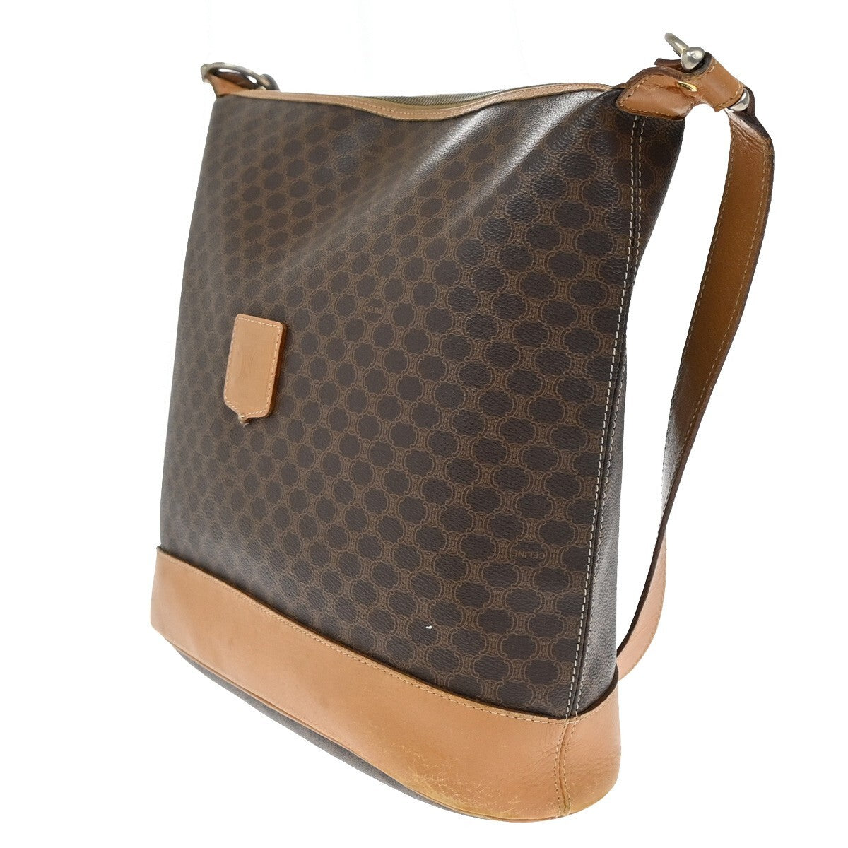 CELINE Logo Macadam Pattern Hand Bag PVC Leather Brown GHW Made in Italy 04EE149