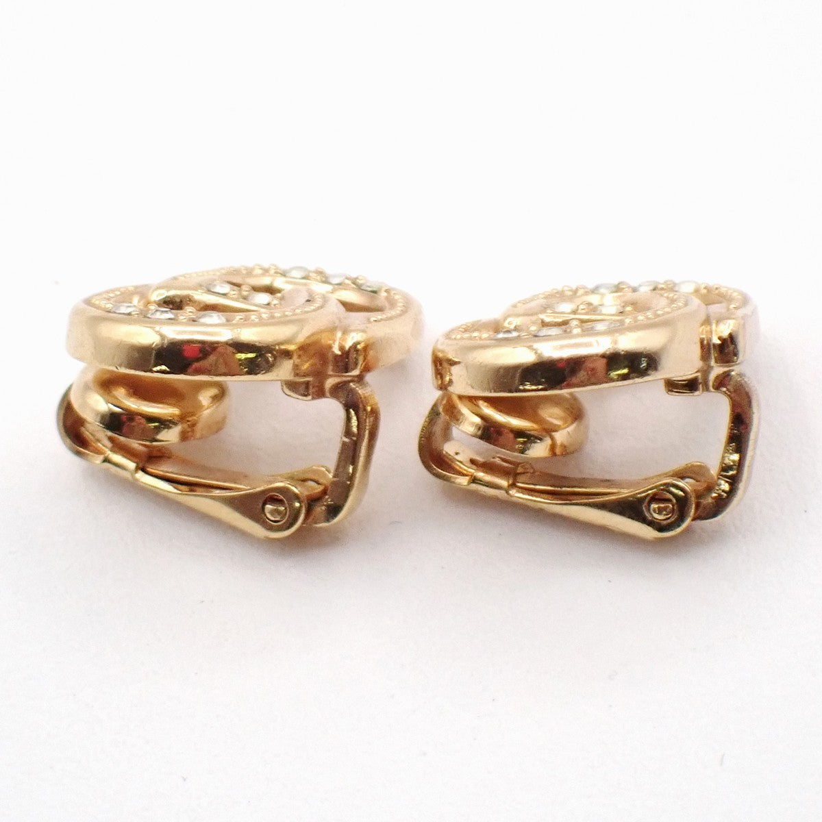 CHRISTAIAN DIOR CD Logo Rhinestone Clip On Earrings Gold Germany 01RL902