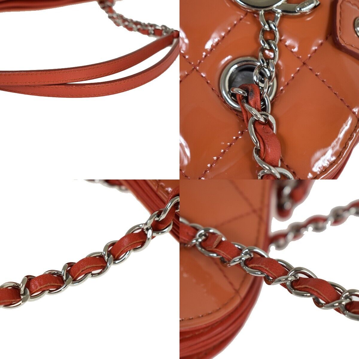 CHANEL CC Matelasse Chain Shoulder Bag Patent Leather Orange SHW 660RJ198