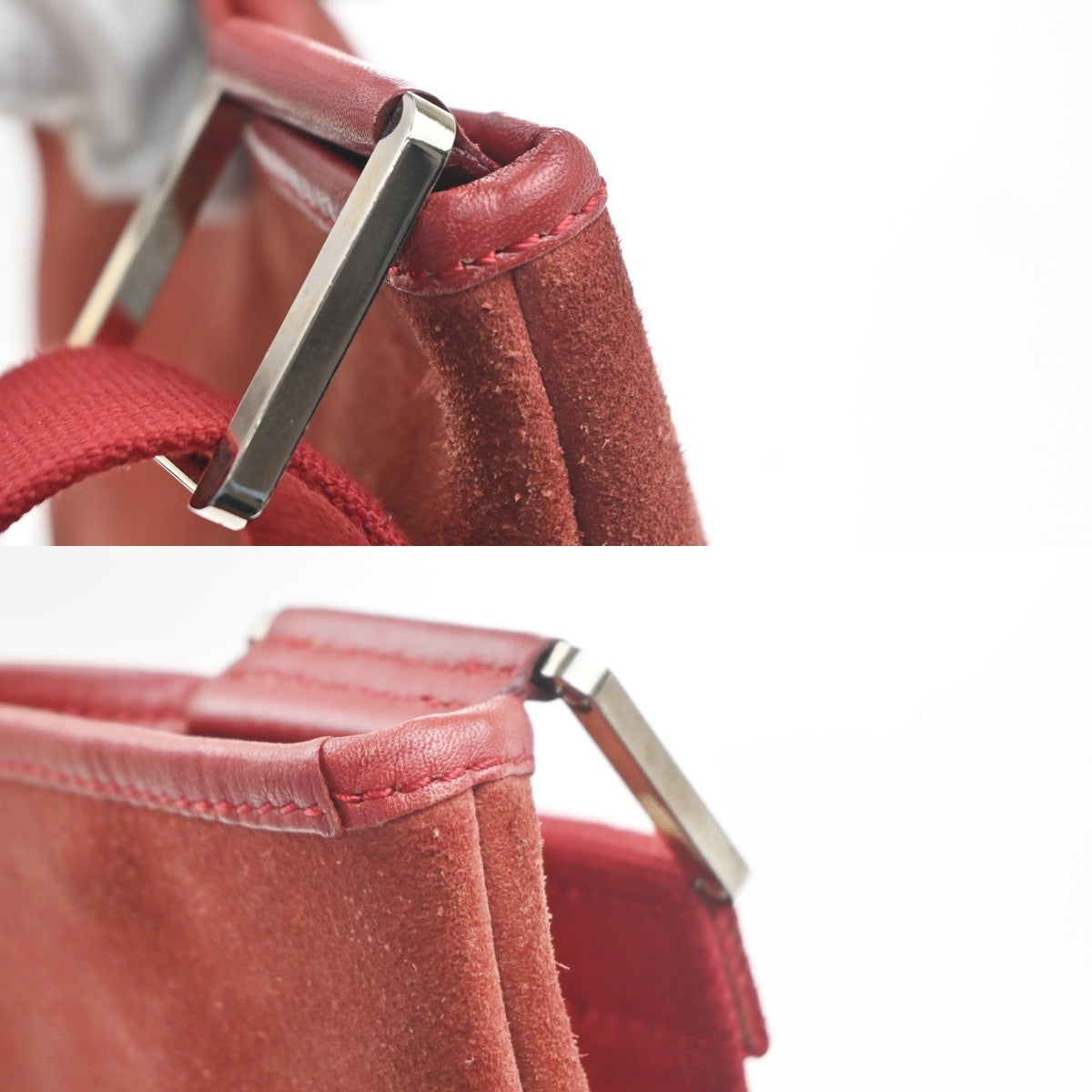 LOEWE Logo Anagram Crossbody Shoulder Bag Suede Leather Red SHW Spain 34KD045