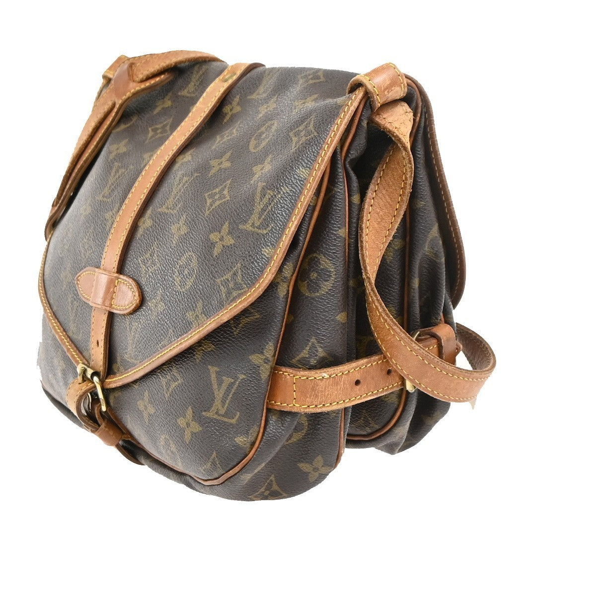 LOUIS VUITTON Logo Saumur 30 Shoulder Bag Monogram Leather Brown M42256 39PA086
