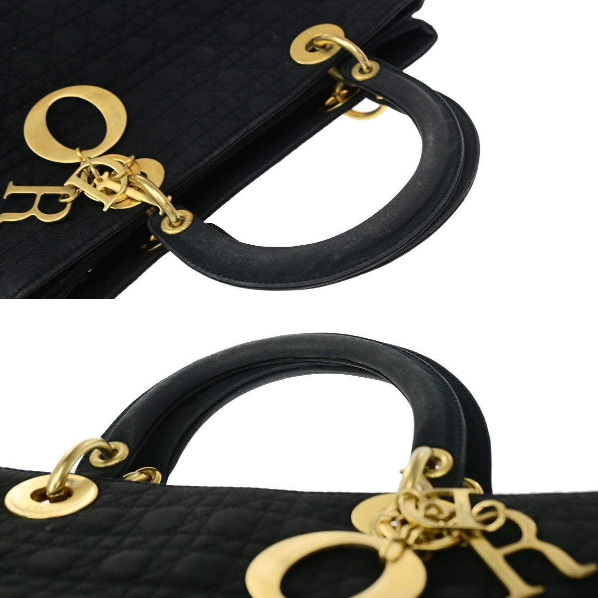 CHRISTIAN DIOR Logo Lady Cannage Hand Bag Nylon Leather Black GHW Italy 89EG409