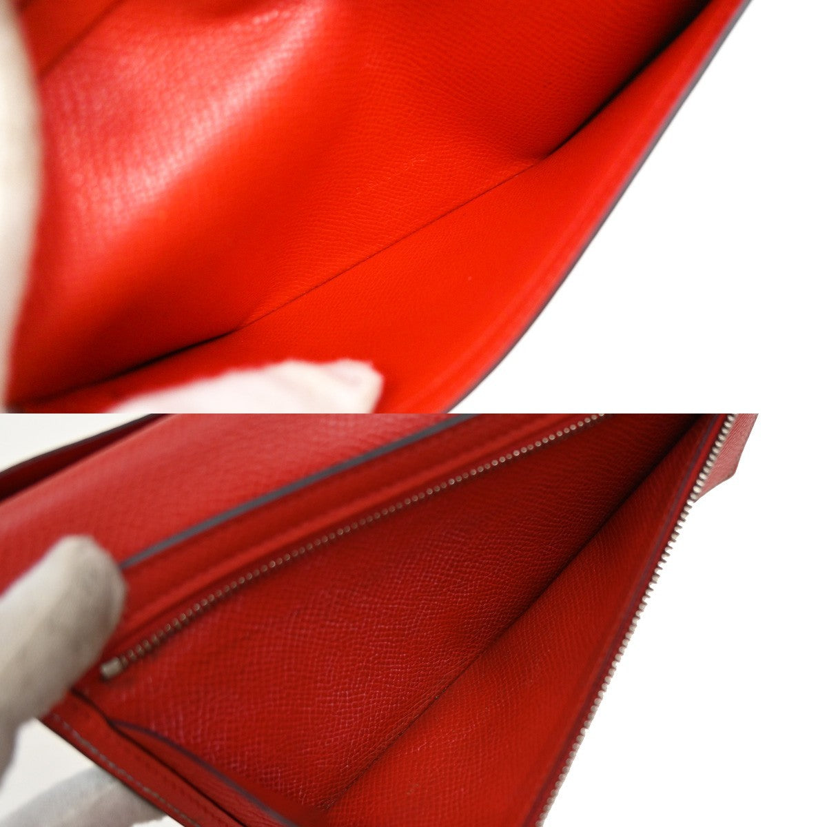 HERMES H Logo Bearn Long Bifold Wallet Leather Blue Red GHW France 32EF997
