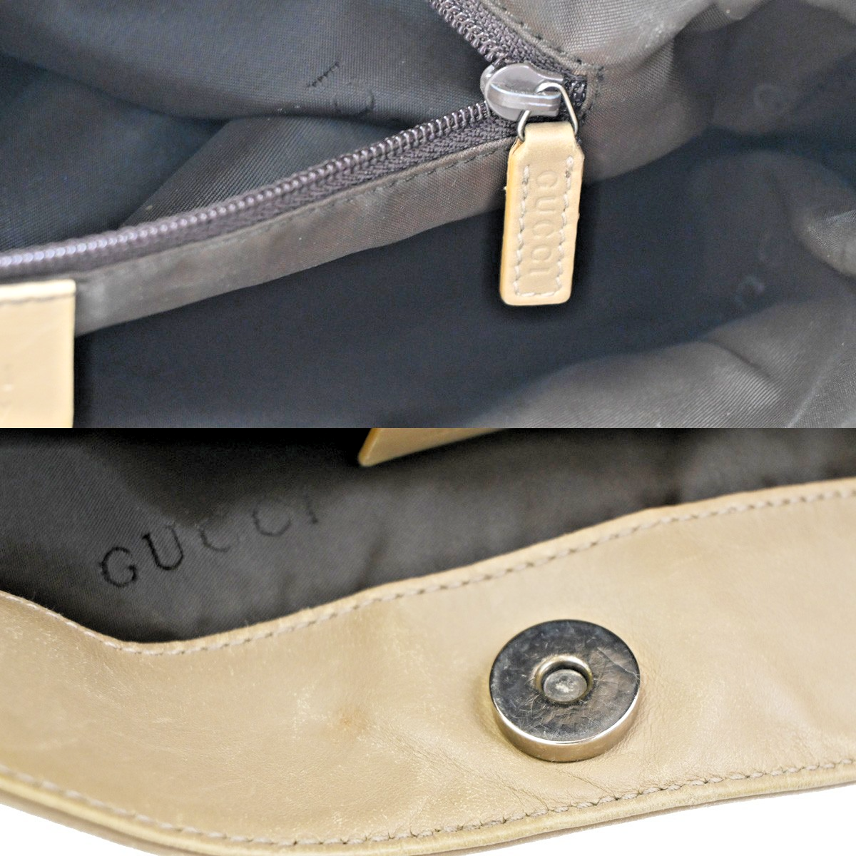 GUCCI Logo Bamboo 2Way Shoulder Hand Bag Leather Beige Italy SHW 68KC961