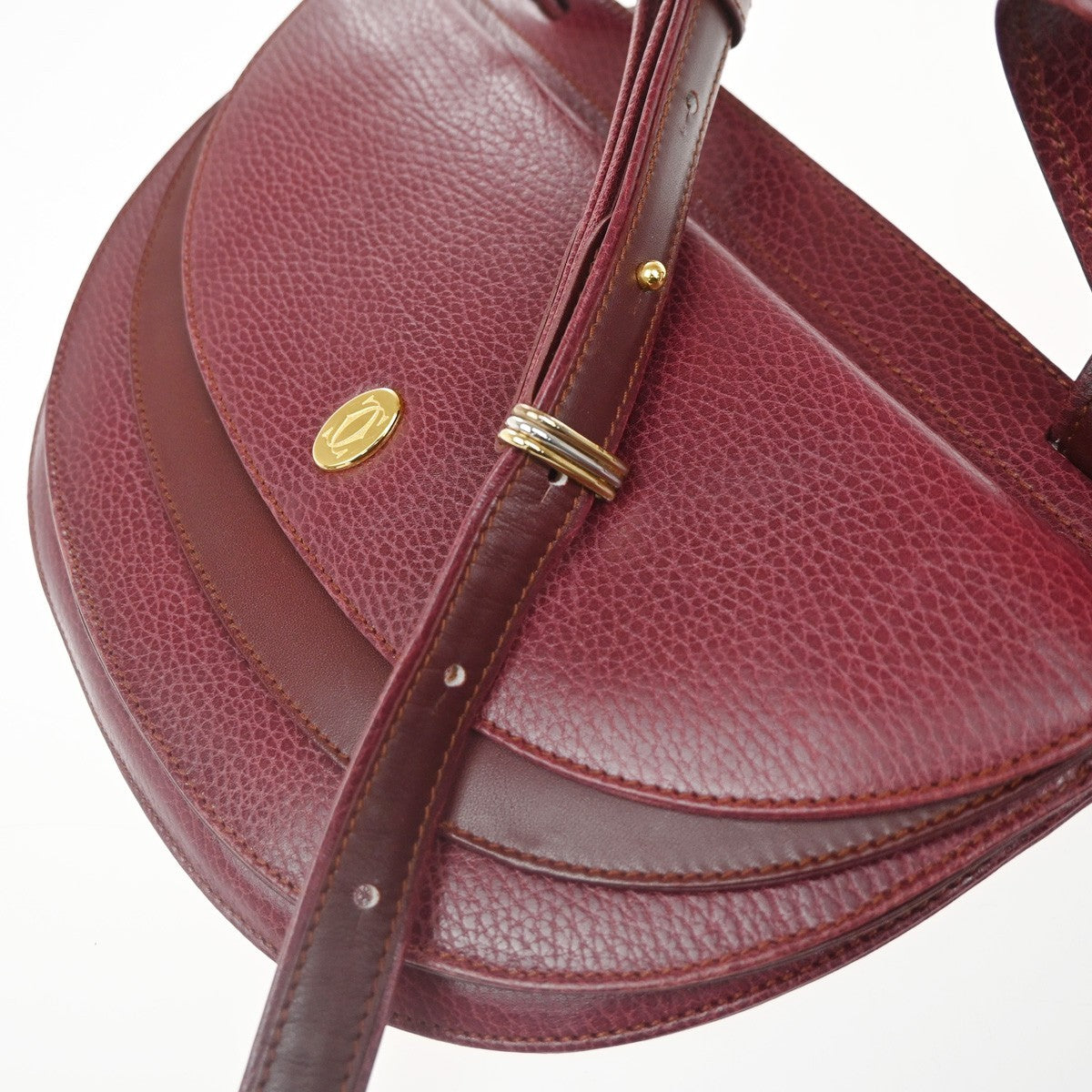 MUST DE CARTIER 2C Logo Shoulder Hand Bag Leather Red Burgundy GHW Spain 36CA740