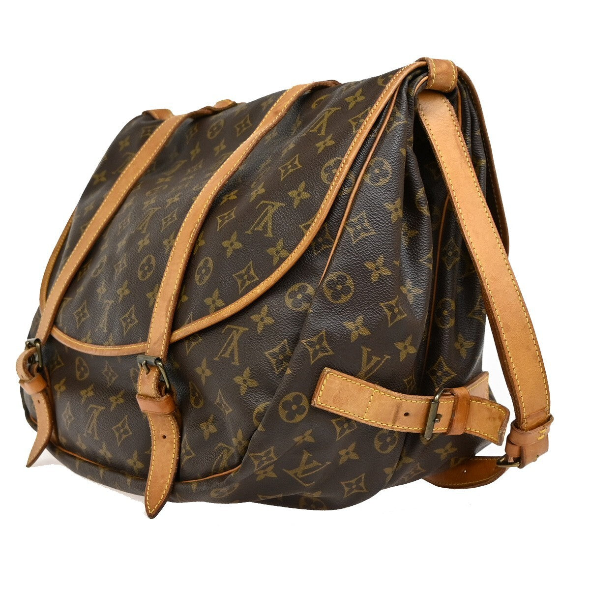 LOUIS VUITTON Logo Saumur 43 Shoulder Bag Monogram Leather Brown M42252 85FB601