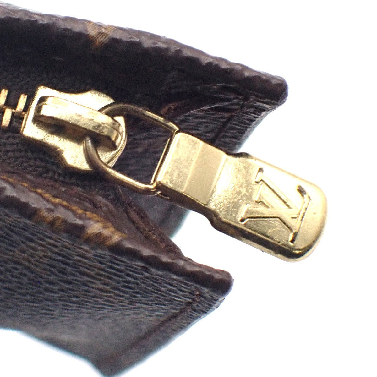 LOUIS VUITTON LV Logo Bucket GM Pouch Bag Monogram Leather Brown Gold 05KC807