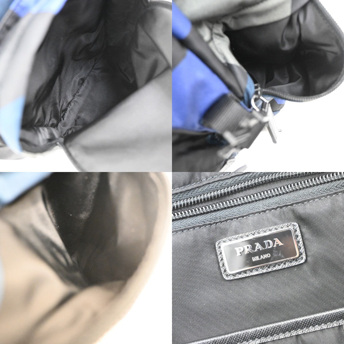 PRADA Logo Backpack Bag Nylon Leather Blue Khaki Black SHW Italy 26MA684