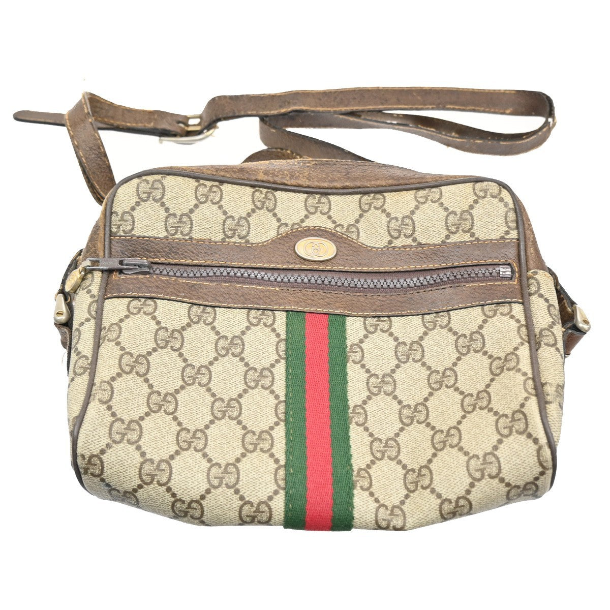 GUCCI GG Pattern 2 Set Shoulder Bags PVC Leather Beige Brown GHW Italy 04CA372