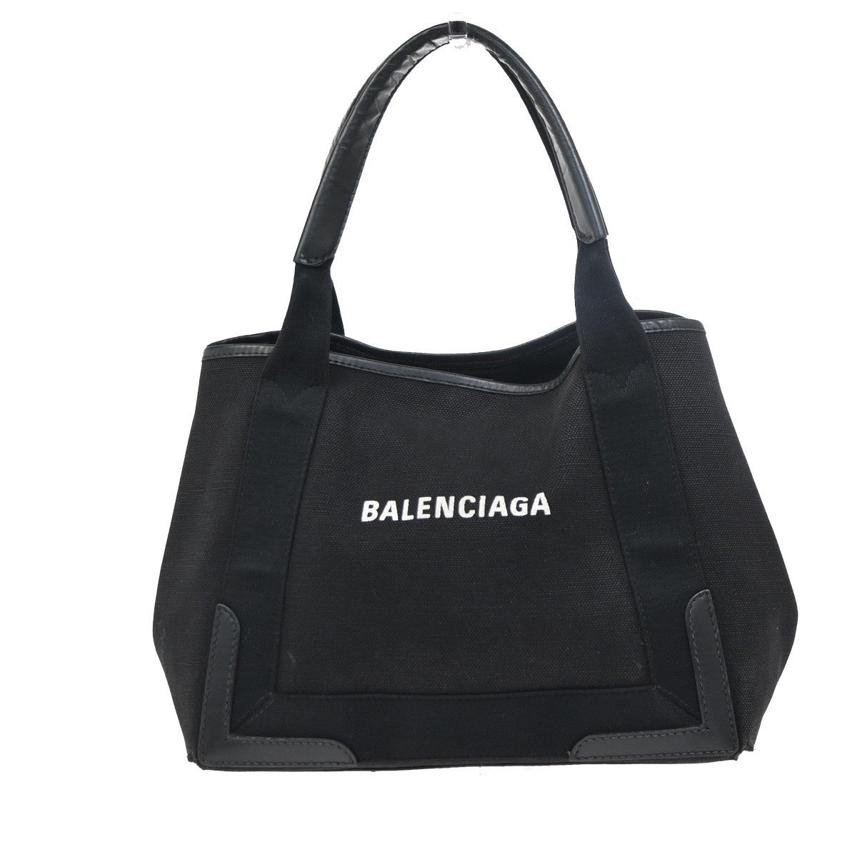 BALENCIAGA Navy Cabas S Hand Tote Bag Canvas Leather Black SHW Italy 65KC894