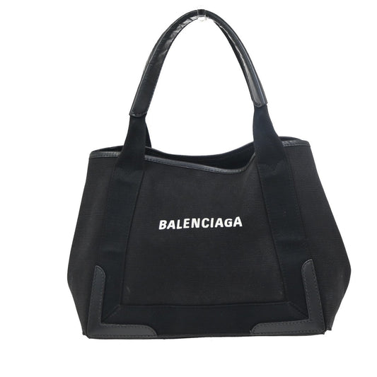 BALENCIAGA Navy Cabas S Hand Tote Bag Canvas Leather Black SHW Italy 65KC894