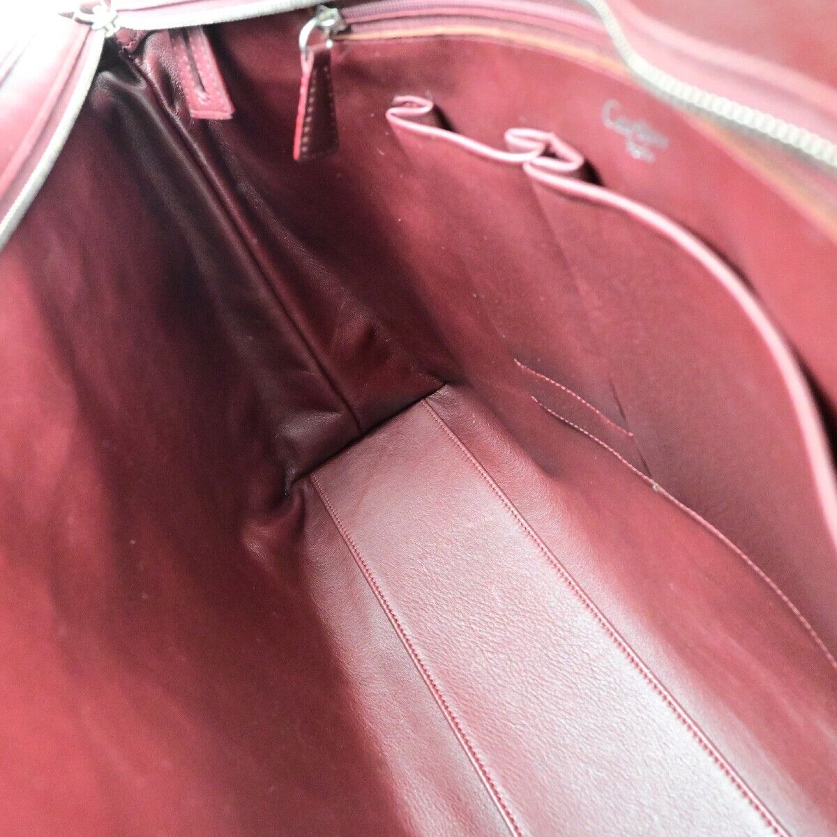 CARTIER 2C Logo Shoulder Tote Bag Leather Bordeaux Gold Made in Italy 61SJ349