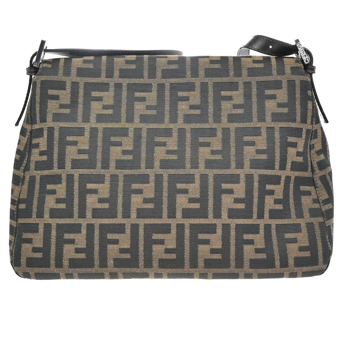 FENDI Logo Mamma Zucca Pattern Shoulder Bag Canvas Leather Brown Italy 46RF693