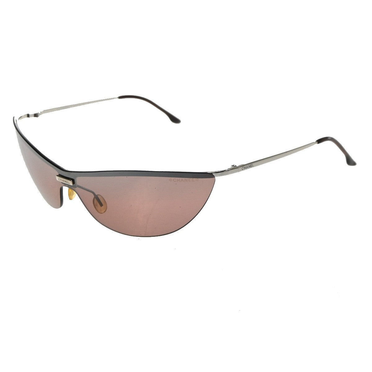CHANEL CC Logo Sunglasses Eye Wear Plastic Metal Brown Silver 4041 33RP141