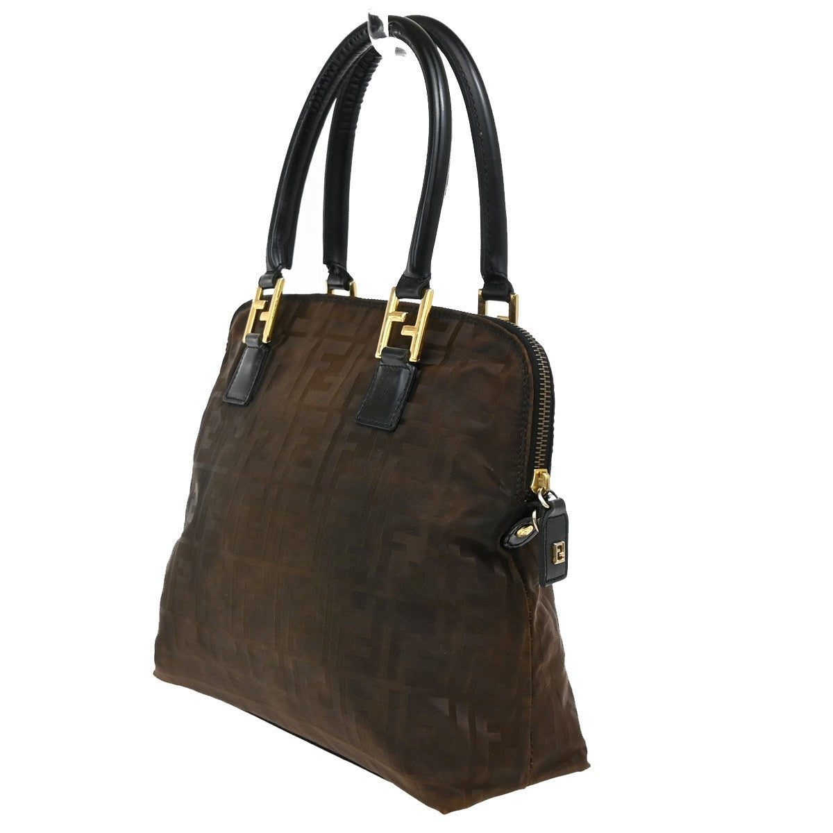 FENDI Logo Zucca Hand Bag Canvas Leather Brown GHW Italy 68TA033