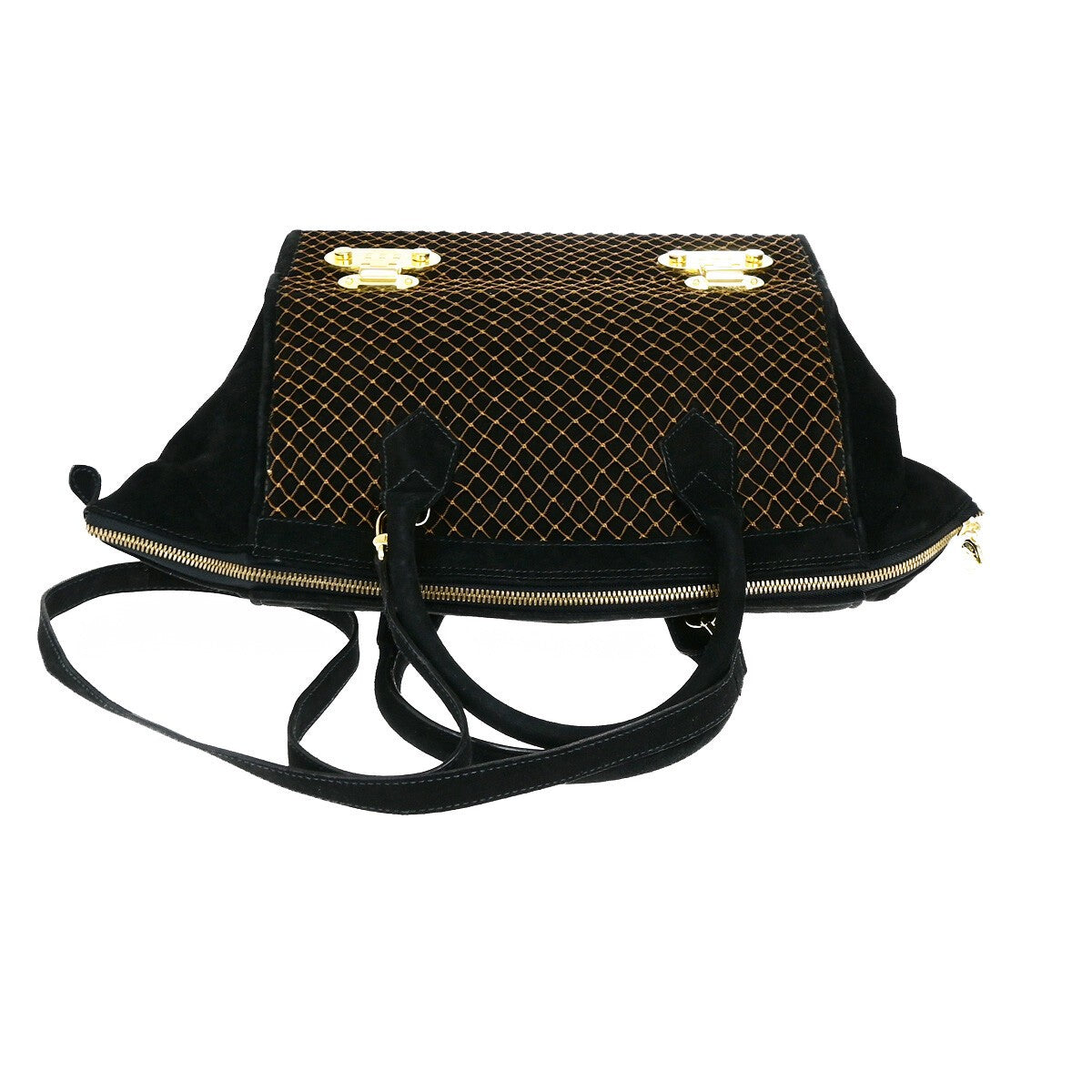 FENDI Logo 2Way Vanity Shoulder Hand Bag Suede Leather Black GHW Italy 10RK596
