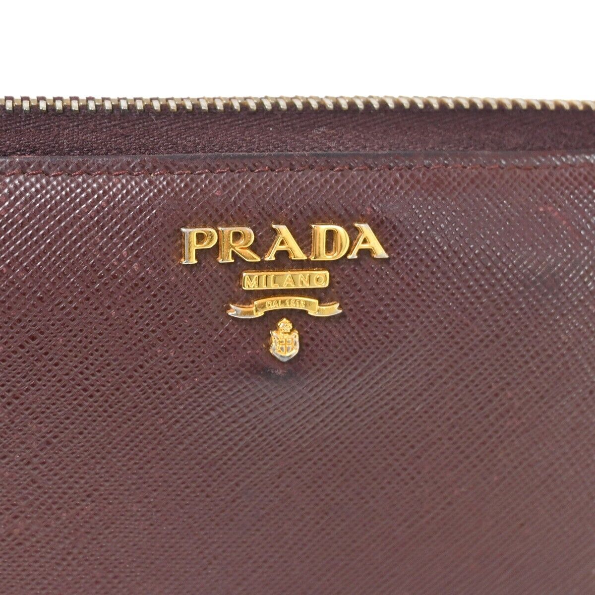 PRADA Logo Saffiano Long Zipper Wallet Purse Leather Brown GHW Italy 02YD998