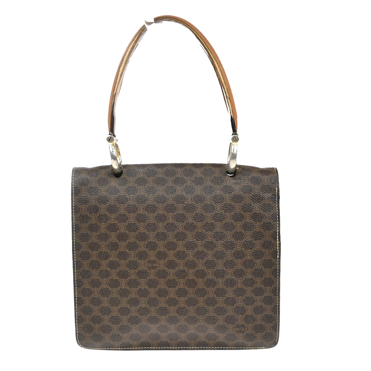 CELINE Logo Macadam Pattern Hand Bag PVC Leather Brown GHW Italy 61KB708