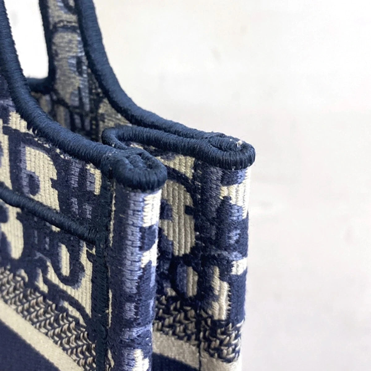 47.Live CHRISTIAN DIOR Logo OBLIQUE Mini Hand Bag Canvas Navy Blue 373LC335